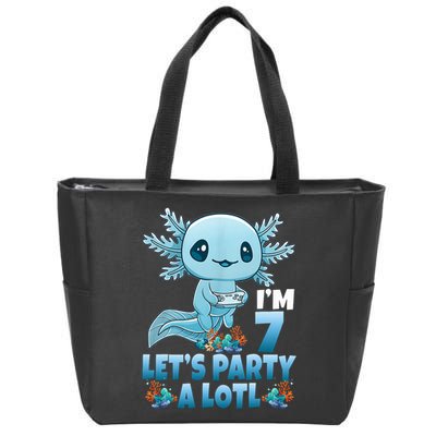 I'm 7 Let's Party A Lotl 7th Birthday 7 Year Old Axolotl Zip Tote Bag