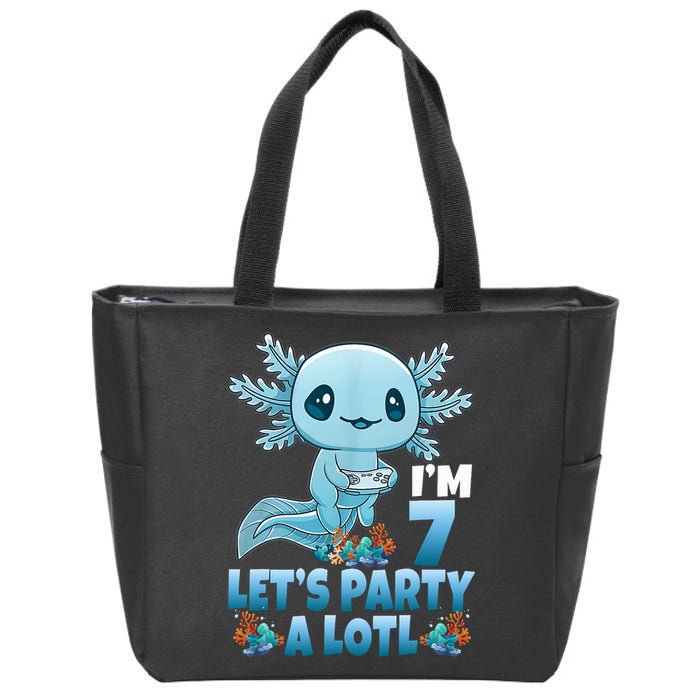 I'm 7 Let's Party A Lotl 7th Birthday 7 Year Old Axolotl Zip Tote Bag