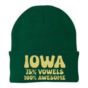 Iowa 75 Vowels 100 Awesome Iowans Women Funny State Knit Cap Winter Beanie