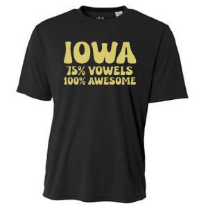 Iowa 75 Vowels 100 Awesome Iowans Women Funny State Cooling Performance Crew T-Shirt