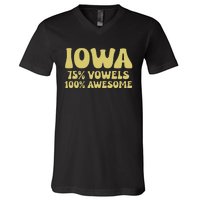 Iowa 75 Vowels 100 Awesome Iowans Women Funny State V-Neck T-Shirt