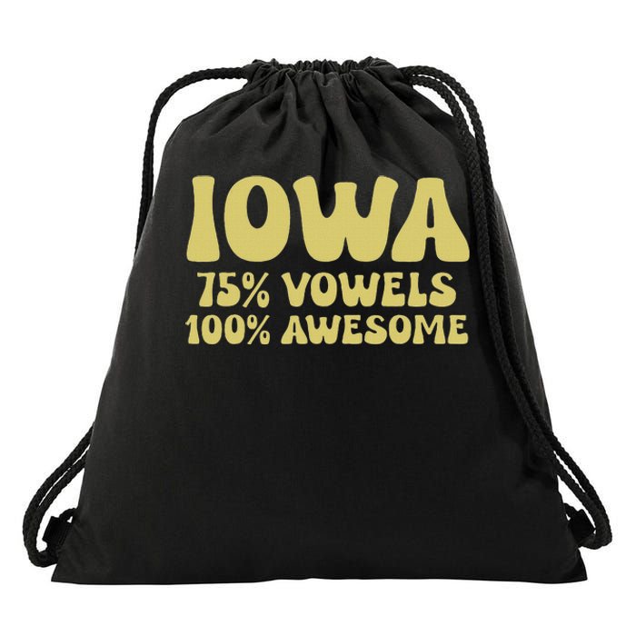 Iowa 75 Vowels 100 Awesome Iowans Women Funny State Drawstring Bag