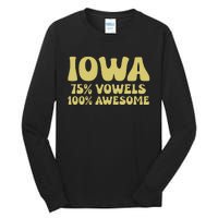 Iowa 75 Vowels 100 Awesome Iowans Women Funny State Tall Long Sleeve T-Shirt