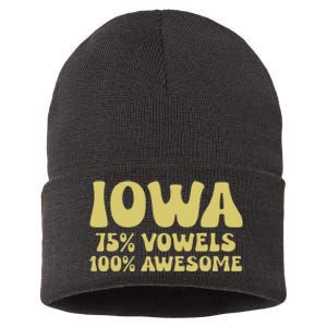 Iowa 75 Vowels 100 Awesome Iowans Women Funny State Sustainable Knit Beanie