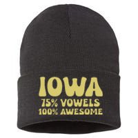 Iowa 75 Vowels 100 Awesome Iowans Women Funny State Sustainable Knit Beanie