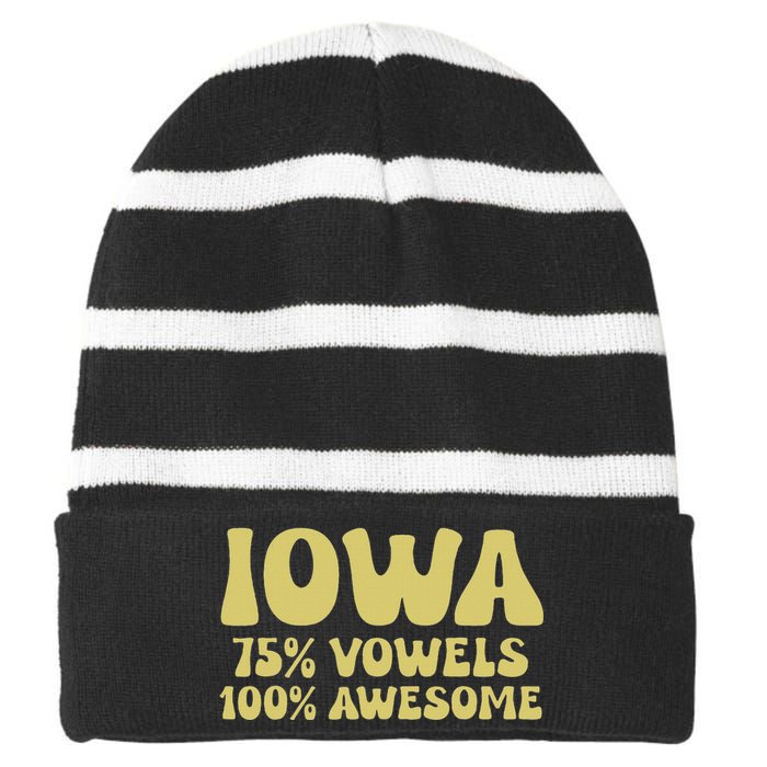 Iowa 75 Vowels 100 Awesome Iowans Women Funny State Striped Beanie with Solid Band