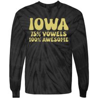 Iowa 75 Vowels 100 Awesome Iowans Women Funny State Tie-Dye Long Sleeve Shirt