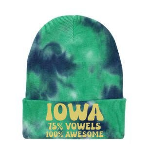 Iowa 75 Vowels 100 Awesome Iowans Women Funny State Tie Dye 12in Knit Beanie