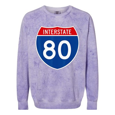 I 80 Interstate Highway Shield Sign = Funny Colorblast Crewneck Sweatshirt