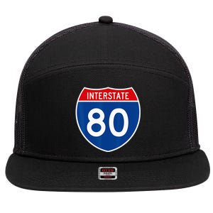 I 80 Interstate Highway Shield Sign = Funny 7 Panel Mesh Trucker Snapback Hat