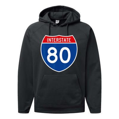 I 80 Interstate Highway Shield Sign = Funny Performance Fleece Hoodie