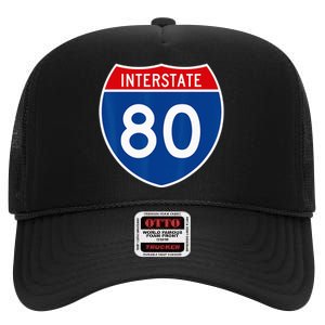 I 80 Interstate Highway Shield Sign = Funny High Crown Mesh Back Trucker Hat