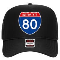 I 80 Interstate Highway Shield Sign = Funny High Crown Mesh Back Trucker Hat