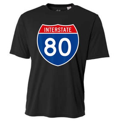 I 80 Interstate Highway Shield Sign = Funny Cooling Performance Crew T-Shirt