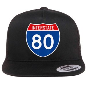 I 80 Interstate Highway Shield Sign = Funny Flat Bill Trucker Hat