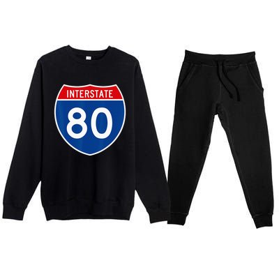 I 80 Interstate Highway Shield Sign = Funny Premium Crewneck Sweatsuit Set