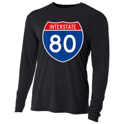 I 80 Interstate Highway Shield Sign = Funny Cooling Performance Long Sleeve Crew