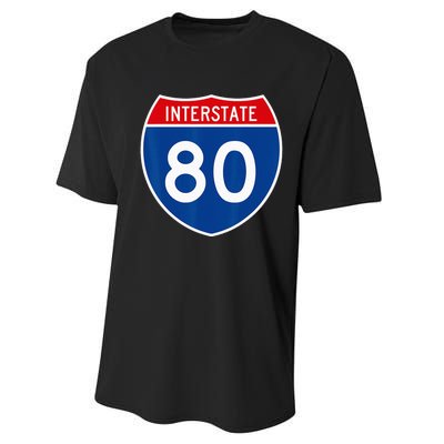 I 80 Interstate Highway Shield Sign = Funny Performance Sprint T-Shirt