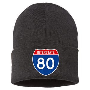 I 80 Interstate Highway Shield Sign = Funny Sustainable Knit Beanie