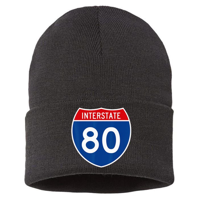 I 80 Interstate Highway Shield Sign = Funny Sustainable Knit Beanie