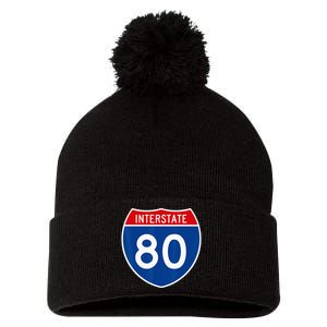 I 80 Interstate Highway Shield Sign = Funny Pom Pom 12in Knit Beanie