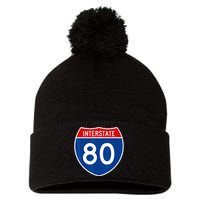 I 80 Interstate Highway Shield Sign = Funny Pom Pom 12in Knit Beanie