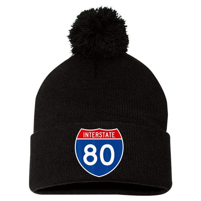 I 80 Interstate Highway Shield Sign = Funny Pom Pom 12in Knit Beanie