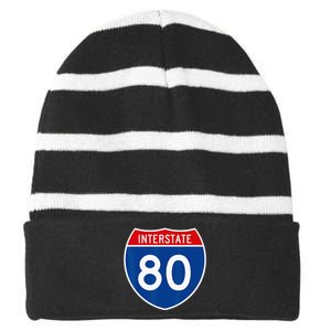 I 80 Interstate Highway Shield Sign = Funny Striped Beanie with Solid Band