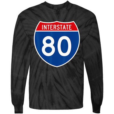 I 80 Interstate Highway Shield Sign = Funny Tie-Dye Long Sleeve Shirt