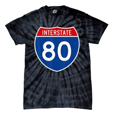 I 80 Interstate Highway Shield Sign = Funny Tie-Dye T-Shirt