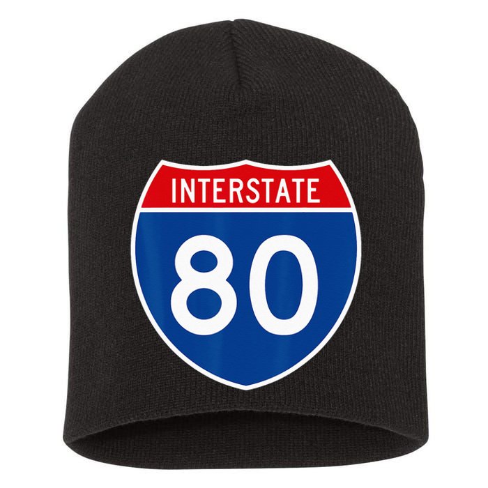 I 80 Interstate Highway Shield Sign = Funny Short Acrylic Beanie