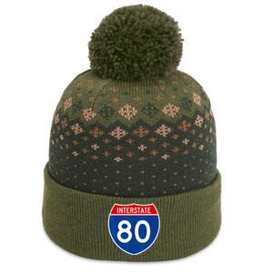 I 80 Interstate Highway Shield Sign = Funny The Baniff Cuffed Pom Beanie