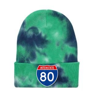 I 80 Interstate Highway Shield Sign = Funny Tie Dye 12in Knit Beanie