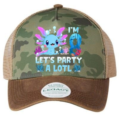 I'm 8 Let's Party A Lotl 8th Birthday Cute Axolotl Lovers Legacy Tie Dye Trucker Hat