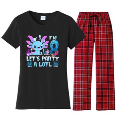 I'm 8 Let's Party A Lotl 8th Birthday Cute Axolotl Lovers Women's Flannel Pajama Set