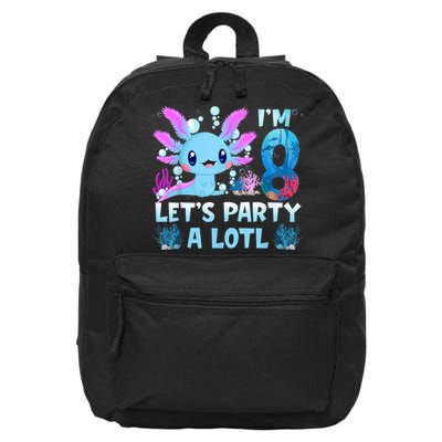 I'm 8 Let's Party A Lotl 8th Birthday Cute Axolotl Lovers 16 in Basic Backpack