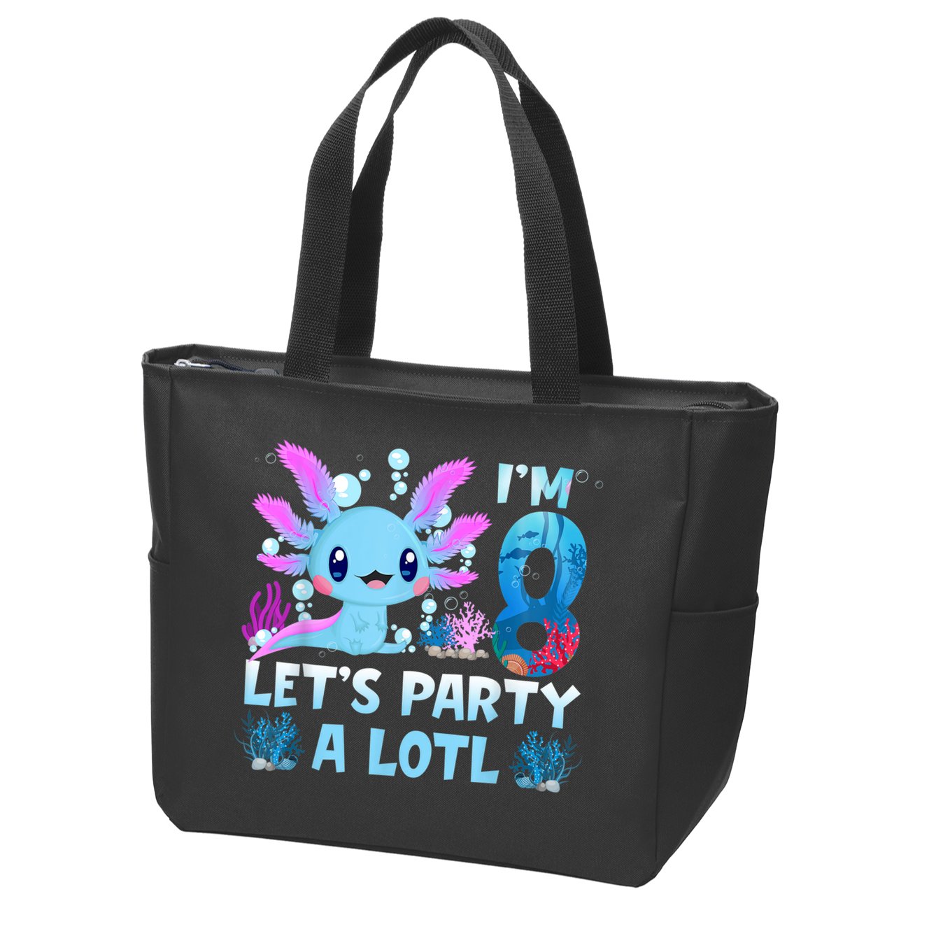 I'm 8 Let's Party A Lotl 8th Birthday Cute Axolotl Lovers Zip Tote Bag