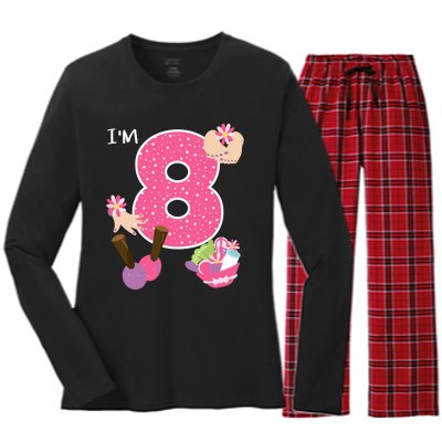 Im 8 Spa Party Birthday Girl Nail Polish Makeup Birthday Women's Long Sleeve Flannel Pajama Set 