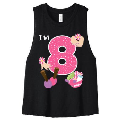 Im 8 Spa Party Birthday Girl Nail Polish Makeup Birthday Women's Racerback Cropped Tank