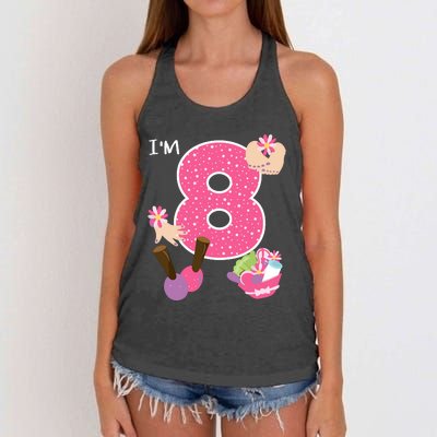 Im 8 Spa Party Birthday Girl Nail Polish Makeup Birthday Women's Knotted Racerback Tank