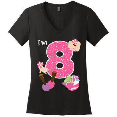 Im 8 Spa Party Birthday Girl Nail Polish Makeup Birthday Women's V-Neck T-Shirt