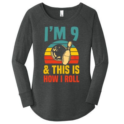 Im 9 And This Is How I Roll Bowling Birthday Party Supply Women's Perfect Tri Tunic Long Sleeve Shirt