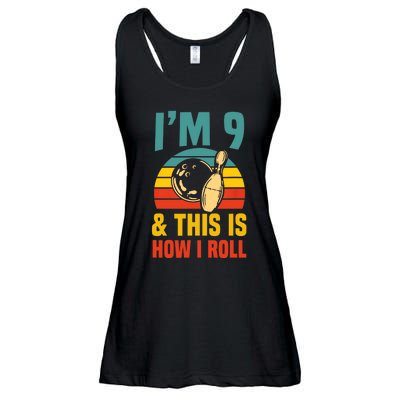 Im 9 And This Is How I Roll Bowling Birthday Party Supply Ladies Essential Flowy Tank