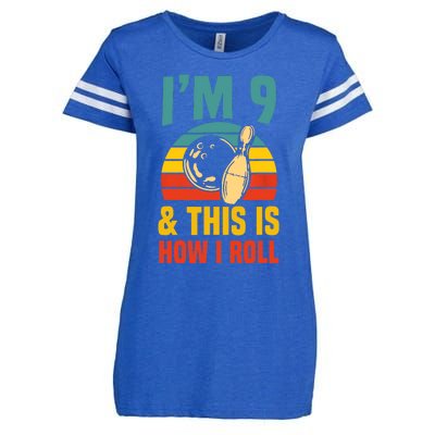 Im 9 And This Is How I Roll Bowling Birthday Party Supply Enza Ladies Jersey Football T-Shirt