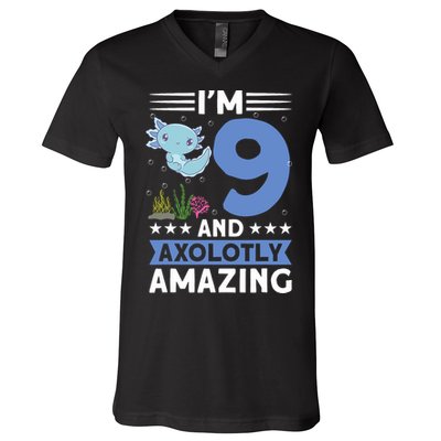 I'm 9 And Axolotly Amazing 9th Birthday Axolotl  V-Neck T-Shirt