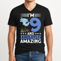 I'm 9 And Axolotly Amazing 9th Birthday Axolotl  V-Neck T-Shirt
