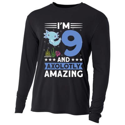 I'm 9 And Axolotly Amazing 9th Birthday Axolotl  Cooling Performance Long Sleeve Crew