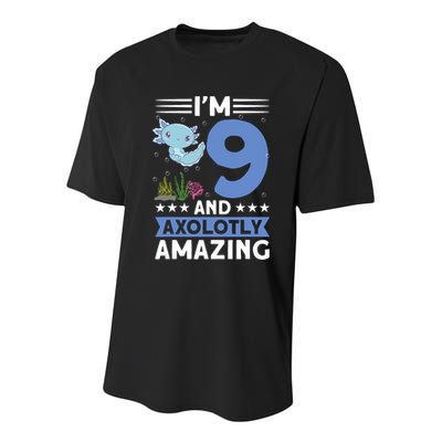 I'm 9 And Axolotly Amazing 9th Birthday Axolotl  Youth Performance Sprint T-Shirt