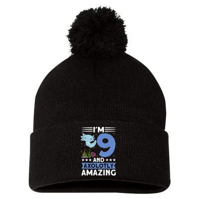 I'm 9 And Axolotly Amazing 9th Birthday Axolotl  Pom Pom 12in Knit Beanie
