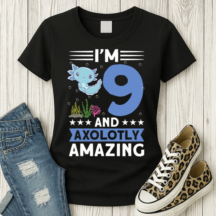 I'm 9 And Axolotly Amazing 9th Birthday Axolotl  Womens T-Shirt